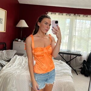 Satin Top with Tie Sleeves